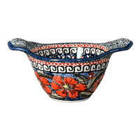 A picture of a Polish Pottery Small Bowl W/Handles (Exotic Reds) | Y1971A-ART150 as shown at PolishPotteryOutlet.com/products/surprise-bowl-exotic-reds-y1971a-art150