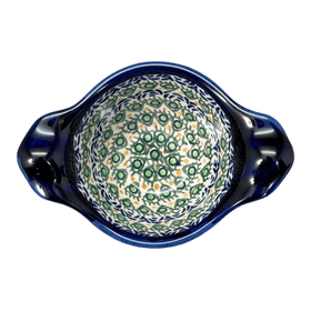 Polish Pottery Zaklady Small Bowl W/Handles (Blue Tulips) | Y1971A-ART160 Additional Image at PolishPotteryOutlet.com