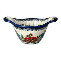 A picture of a Polish Pottery Zaklady Small Bowl W/Handles (Floral Crescent) | Y1971A-ART237 as shown at PolishPotteryOutlet.com/products/small-bowl-w-handles-floral-crescent-y1971a-art237