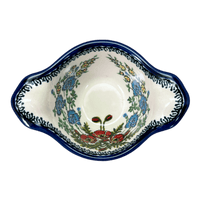 A picture of a Polish Pottery Zaklady Small Bowl W/Handles (Floral Crescent) | Y1971A-ART237 as shown at PolishPotteryOutlet.com/products/small-bowl-w-handles-floral-crescent-y1971a-art237