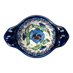 Polish Pottery Zaklady Small Bowl W/Handles (Pansies in Bloom) | Y1971A-ART277 Additional Image at PolishPotteryOutlet.com