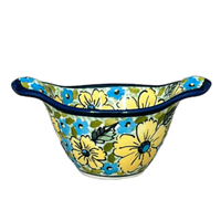 A picture of a Polish Pottery Bowl, Round, Handles, 3.5" Small in "Sunny Meadow" by Zaklady | Y1971A-ART332 as shown at PolishPotteryOutlet.com/products/3-5-small-bowl-w-handles-sunny-meadow-y1971a-art332