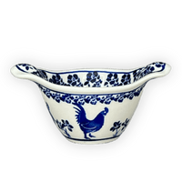 A picture of a Polish Pottery Zaklady Small Bowl W/Handles (Rooster Blues) | Y1971A-D1149 as shown at PolishPotteryOutlet.com/products/3-5-small-bowl-w-handles-rooster-blues-y1971a-d1149
