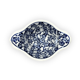 Polish Pottery Zaklady Small Bowl W/Handles (Rooster Blues) | Y1971A-D1149 Additional Image at PolishPotteryOutlet.com