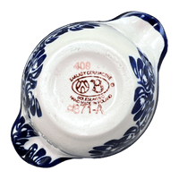 A picture of a Polish Pottery Small Bowl W/Handles (Blue Floral Vines) | Y1971A-D1210A as shown at PolishPotteryOutlet.com/products/surprise-bowl-blue-floral-vines-y1971a-d1210a