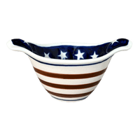A picture of a Polish Pottery Small Bowl W/Handles (Stars & Stripes) | Y1971A-D81 as shown at PolishPotteryOutlet.com/products/surprise-bowl-stars-stripes-y1971a-d81