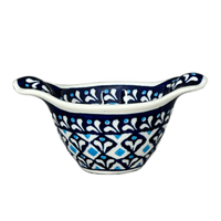 A picture of a Polish Pottery Zaklady 3.5" Small Bowl W/Handles (Mosaic Blues) | Y1971A-D910 as shown at PolishPotteryOutlet.com/products/3-5-small-bowl-w-handles-mosaic-blues-y1971a-d910