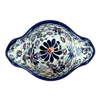 A picture of a Polish Pottery Small Bowl W/Handles (Floral Explosion) | Y1971A-DU126 as shown at PolishPotteryOutlet.com/products/3-5-small-bowl-w-handles-du126-y1971a-du126