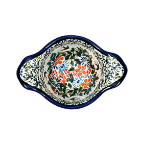 Polish Pottery Zaklady 3.5" Small Bowl W/Handles (Floral Swallows) | Y1971A-DU182 Additional Image at PolishPotteryOutlet.com