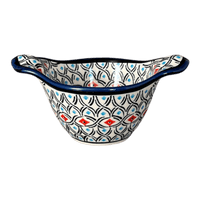 A picture of a Polish Pottery Zaklady Small Bowl W/Handles (Beaded Turquoise) | Y1971A-DU203 as shown at PolishPotteryOutlet.com/products/surprise-bowl-beaded-turquoise-y1971a-du203
