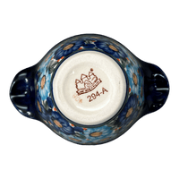A picture of a Polish Pottery Zaklady Small Bowl W/Handles (Garden Party Blues) | Y1971A-DU50 as shown at PolishPotteryOutlet.com/products/surprise-bowl-garden-party-blues-y1971a-du50