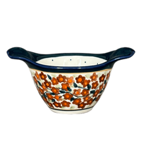 A picture of a Polish Pottery Bowl, Round, Handles, 3.5" Small in "Orange Wreath" by Zaklady | Y1971A-DU52 as shown at PolishPotteryOutlet.com/products/3-5-small-bowl-w-handles-du52-y1971a-du52