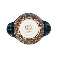 A picture of a Polish Pottery Bowl, Round, Handles, 3.5" Small in "Orange Wreath" by Zaklady | Y1971A-DU52 as shown at PolishPotteryOutlet.com/products/3-5-small-bowl-w-handles-du52-y1971a-du52