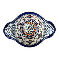 A picture of a Polish Pottery Zaklady Small Bowl W/Handles (Emerald Mosaic) | Y1971A-DU60 as shown at PolishPotteryOutlet.com/products/3-5-small-bowl-w-handles-emerald-mosaic-y1971a-du60