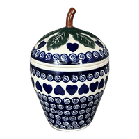 A picture of a Polish Pottery Zaklady Strawberry Canister (Swirling Hearts) | Y1873-D467 as shown at PolishPotteryOutlet.com/products/8-strawberry-canister-swirling-hearts-y1873-d467
