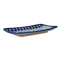 A picture of a Polish Pottery Zaklady Small Sushi Tray (Spring Swirl) | Y2021-A1073A as shown at PolishPotteryOutlet.com/products/5-x-7-25-small-sushi-tray-spring-swirl-y2021-a1073a