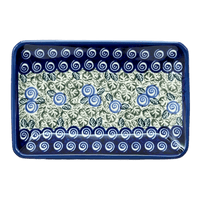 A picture of a Polish Pottery Zaklady Small Sushi Tray (Spring Swirl) | Y2021-A1073A as shown at PolishPotteryOutlet.com/products/5-x-7-25-small-sushi-tray-spring-swirl-y2021-a1073a