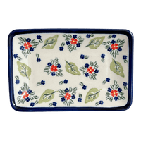 A picture of a Polish Pottery Zaklady Small Sushi Tray (Mountain Flower) | Y2021-A1109A as shown at PolishPotteryOutlet.com/products/small-sushi-tray-mistletoe-y2021-a1109a