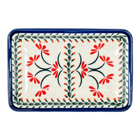 A picture of a Polish Pottery Zaklady Small Sushi Tray (Scarlet Stitch) | Y2021-A1158A as shown at PolishPotteryOutlet.com/products/small-sushi-tray-scarlet-stitch-y2021-a1158a