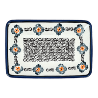A picture of a Polish Pottery Zaklady 5" x 7.25" Small Sushi Tray (Mesa Verde Midnight) | Y2021-A1159A as shown at PolishPotteryOutlet.com/products/5-x-7-25-small-sushi-tray-mesa-verde-midnight-y2021-a1159a
