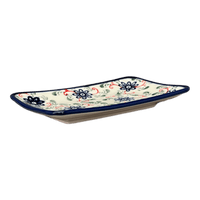 A picture of a Polish Pottery Zaklady Small Sushi Tray (Swirling Flowers) | Y2021-A1197A as shown at PolishPotteryOutlet.com/products/5-x-7-25-small-sushi-tray-swirling-flowers-y2021-a1197a