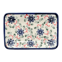 A picture of a Polish Pottery Zaklady Small Sushi Tray (Swirling Flowers) | Y2021-A1197A as shown at PolishPotteryOutlet.com/products/5-x-7-25-small-sushi-tray-swirling-flowers-y2021-a1197a