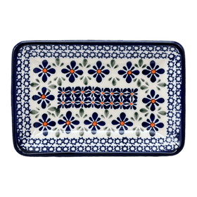 Polish Pottery Zaklady Small Sushi Tray (Blue Mosaic Flower) | Y2021-A221A Additional Image at PolishPotteryOutlet.com