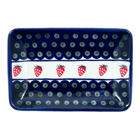 A picture of a Polish Pottery Zaklady 5" x 7.25" Small Sushi Tray (Strawberry Dot) | Y2021-A310A as shown at PolishPotteryOutlet.com/products/5-x-7-25-small-sushi-tray-strawberry-dot-y2021-a310a