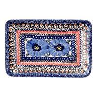 A picture of a Polish Pottery Zaklady Small Sushi Tray (Bloomin' Sky) | Y2021-ART148 as shown at PolishPotteryOutlet.com/products/small-sushi-tray-blue-bouquet-in-mosaic-y2021-art148