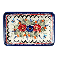 A picture of a Polish Pottery Zaklady Small Sushi Tray (Butterfly Bouquet) | Y2021-ART149 as shown at PolishPotteryOutlet.com/products/small-sushi-tray-butterfly-bouquet-y2021-art149