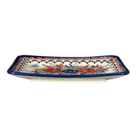 A picture of a Polish Pottery Zaklady Small Sushi Tray (Butterfly Bouquet) | Y2021-ART149 as shown at PolishPotteryOutlet.com/products/small-sushi-tray-butterfly-bouquet-y2021-art149