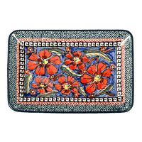 A picture of a Polish Pottery Zaklady Small Sushi Tray (Exotic Reds) | Y2021-ART150 as shown at PolishPotteryOutlet.com/products/small-sushi-tray-exotic-reds-y2021-art150
