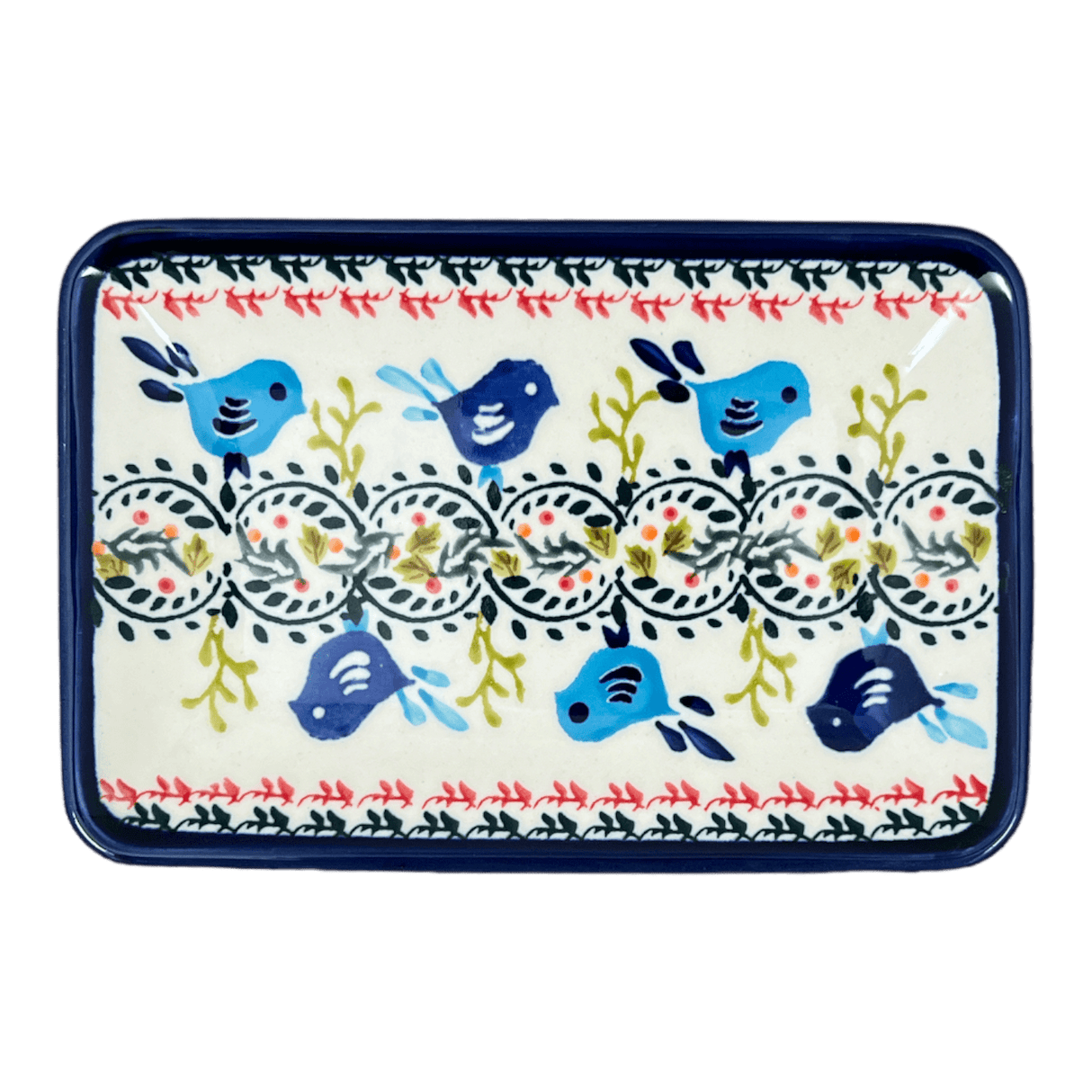 Tray, Sushi, 5" x 7.25" Small in "Circling Bluebirds" by Zaklady | Y2021-ART214