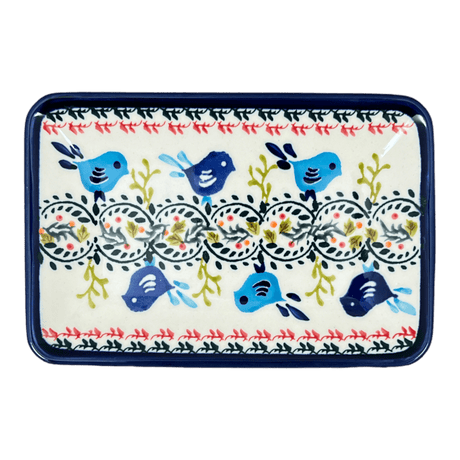 Tray, Sushi, 5" x 7.25" Small in "Circling Bluebirds" by Zaklady | Y2021-ART214