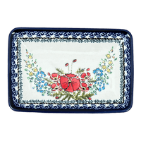 A picture of a Polish Pottery Zaklady 5" x 7.25" Small Sushi Tray (Floral Crescent) | Y2021-ART237 as shown at PolishPotteryOutlet.com/products/5-x-7-25-small-sushi-tray-floral-crescent-y2021-art237
