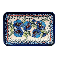 A picture of a Polish Pottery Zaklady Small Sushi Tray (Pansies in Bloom) | Y2021-ART277 as shown at PolishPotteryOutlet.com/products/small-sushi-tray-pansies-in-bloom-y2021-art277