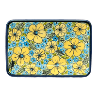 A picture of a Polish Pottery 5" x 7.25" Small Sushi Tray (Sunny Meadow) | Y2021-ART332 as shown at PolishPotteryOutlet.com/products/5-x-7-25-small-sushi-tray-sunny-meadow-y2021-art332