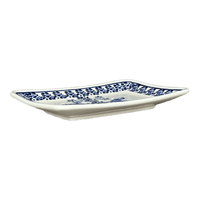 A picture of a Polish Pottery Zaklady Small Sushi Tray (Rooster Blues) | Y2021-D1149 as shown at PolishPotteryOutlet.com/products/5-x-7-25-small-sushi-tray-rooster-blues-y2021-d1149