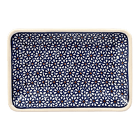 A picture of a Polish Pottery Zaklady Small Sushi Tray (Ditsy Daisies) | Y2021-D120 as shown at PolishPotteryOutlet.com/products/small-sushi-tray-daisy-dot-y2021-d120