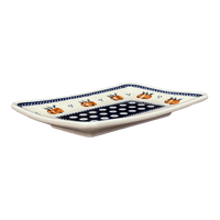 A picture of a Polish Pottery Small Sushi Tray (Persimmon Dot) | Y2021-D479 as shown at PolishPotteryOutlet.com/products/small-sushi-tray-peacock-peaches-cream-y2021-d479