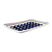 A picture of a Polish Pottery Zaklady Small Sushi Tray (Stars & Stripes) | Y2021-D81 as shown at PolishPotteryOutlet.com/products/small-sushi-tray-stars-stripes-y2021-d81