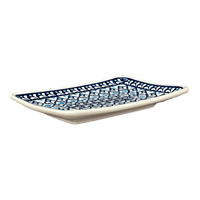 A picture of a Polish Pottery Zaklady Small Sushi Tray (Mosaic Blues) | Y2021-D910 as shown at PolishPotteryOutlet.com/products/small-sushi-tray-mosaic-blues-y2021-d910