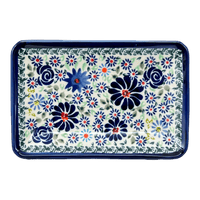A picture of a Polish Pottery Zaklady Small Sushi Tray (Floral Explosion) | Y2021-DU126 as shown at PolishPotteryOutlet.com/products/5-x-7-25-small-sushi-tray-du126-y2021-du126