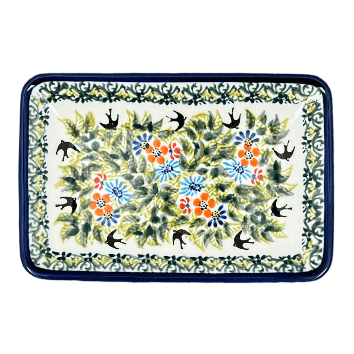 Tray, Sushi, 5" x 7.25" Small in "Floral Swallows" by Zaklady | Y2021-DU182