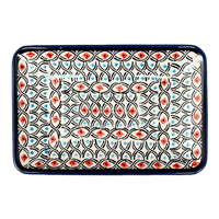 A picture of a Polish Pottery Zaklady Small Sushi Tray (Beaded Turquoise) | Y2021-DU203 as shown at PolishPotteryOutlet.com/products/5-x-7-25-small-sushi-tray-beaded-turquoise-y2021-du203