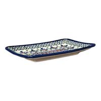 A picture of a Polish Pottery Zaklady Small Sushi Tray (Emerald Mosaic) | Y2021-DU60 as shown at PolishPotteryOutlet.com/products/5-x-7-25-small-sushi-tray-emerald-mosaic-y2021-du60