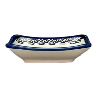 A picture of a Polish Pottery Zaklady Tiny Rectangular Sauce Dish (Climbing Aster) | Y2024-A1145A as shown at PolishPotteryOutlet.com/products/3-75-x-2-75-tiny-rectangular-sauce-dish-climbing-aster-y2024-a1145a