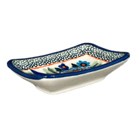 A picture of a Polish Pottery Zaklady Tiny Rectangular Sauce Dish (Julie's Garden) | Y2024-ART165 as shown at PolishPotteryOutlet.com/products/tiny-rectangular-sauce-dish-julies-garden-y2024-art165