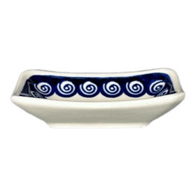 Polish Pottery 3.75" x 2.75" Tiny Rectangular Sauce Dish (Swirling Hearts) | Y2024-D467 Additional Image at PolishPotteryOutlet.com