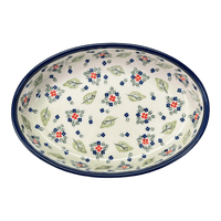 A picture of a Polish Pottery Zaklady 11" x 7.5" Oval Baker (Mountain Flower) | Y349A-A1109A as shown at PolishPotteryOutlet.com/products/11-oval-baker-mistletoe-y349a-a1109a